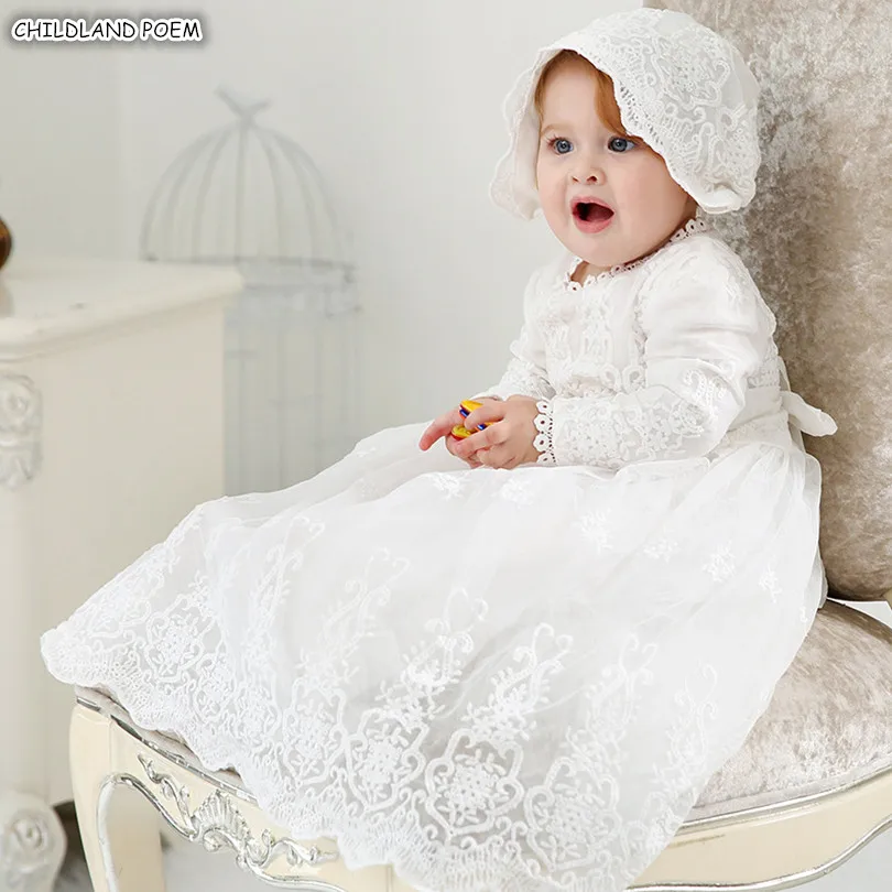 Vestido De Bautizo Vestido De Bautizo Bebé Niña Recién nacidos Traje Vestido de algodón hecho a mano