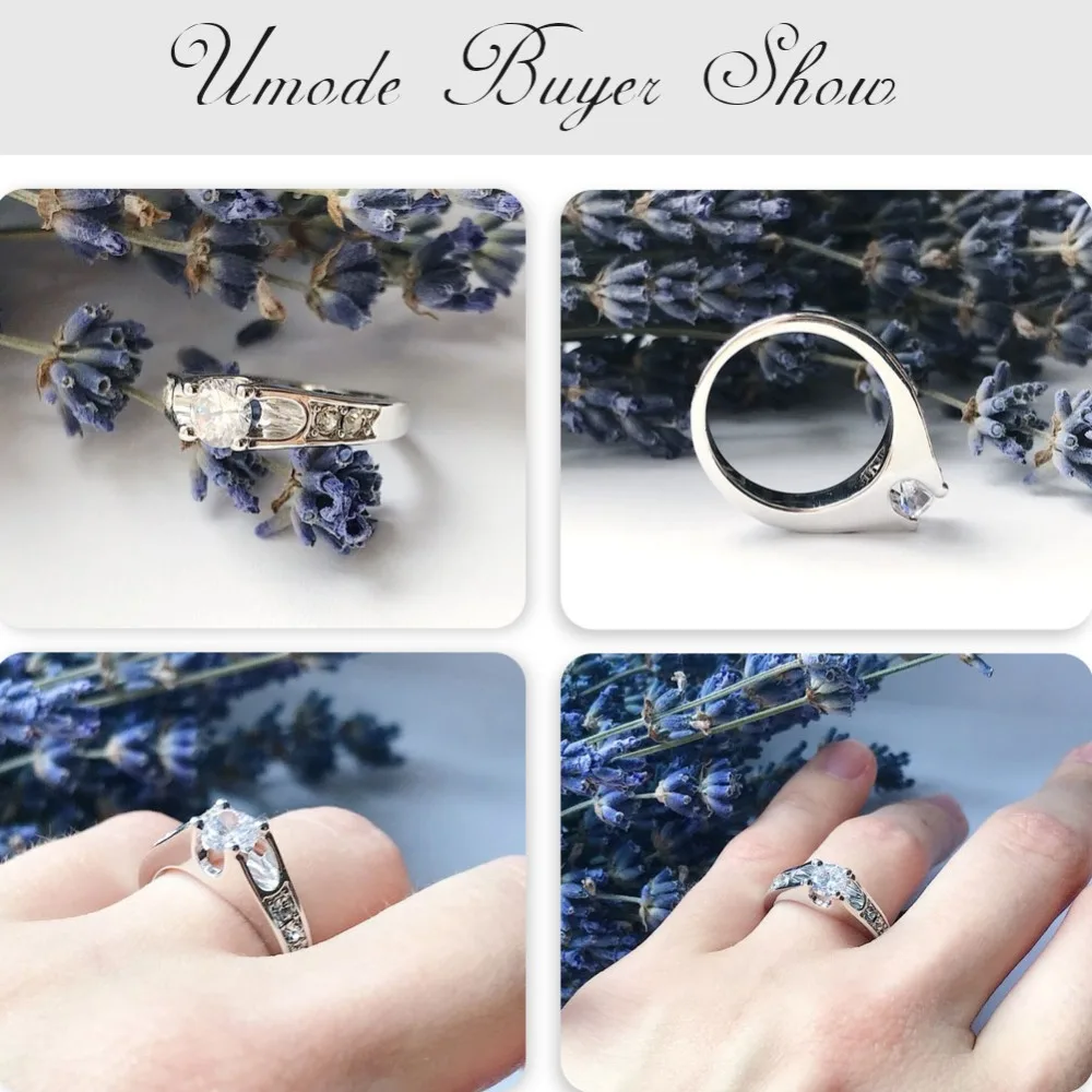 UMODE Fashion White Gold Color Mounting 0.5 ct CZ Cubic Zirconia Wedding Female Jewelry Women Rings Girls Accessories JR0064B