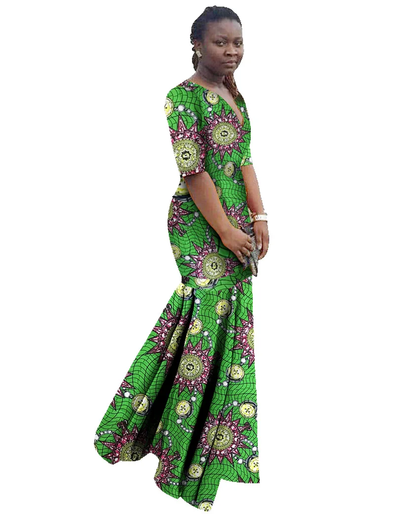 Африканские платья для женщин Дашики Африканский принт одежда Половина рукава Русалка платье макси платье BRW размера плюс 6XL WY406