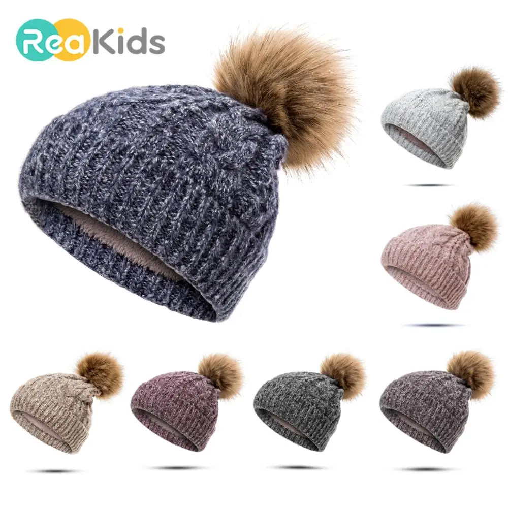 

REAKIDS Cute Winter Thicken Baby Beanies Hat Soft Warmer Baby Hat Caps Children Boys Girls Kids Cotton Knitted Hat
