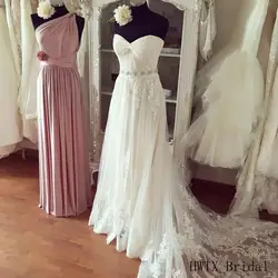 Элегантные линии свадебное платье-бохо пляжные кружево тюль Vestido De Novia 2019 Милая Кристалл ремень длинный шлейф графства платье невесты