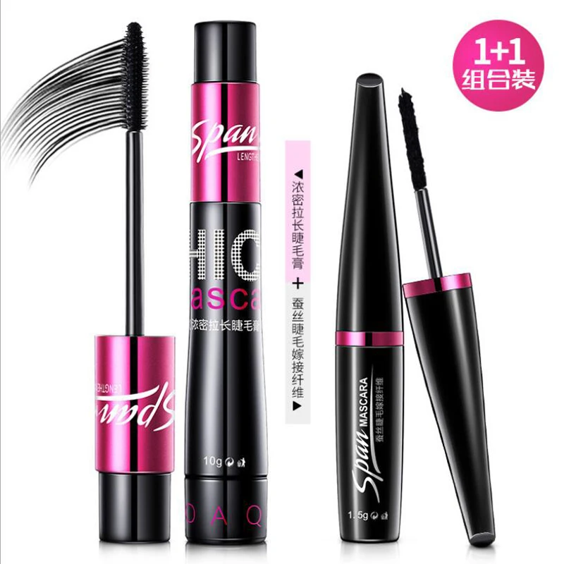 

BIOAQUA Brand 2 in 1 False Eyelashes + Mascara 3D Fiber Makeup Eyelashes Lengthening Volume Silk Eyelash Grafted Fibers Mascara