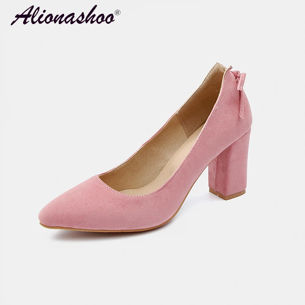 

Women Thick High Heels Pumps Heels Classics Women Shoes Plus Size 34-48 Six Colors Shallow Square High Heel Pointed Toe Shoes