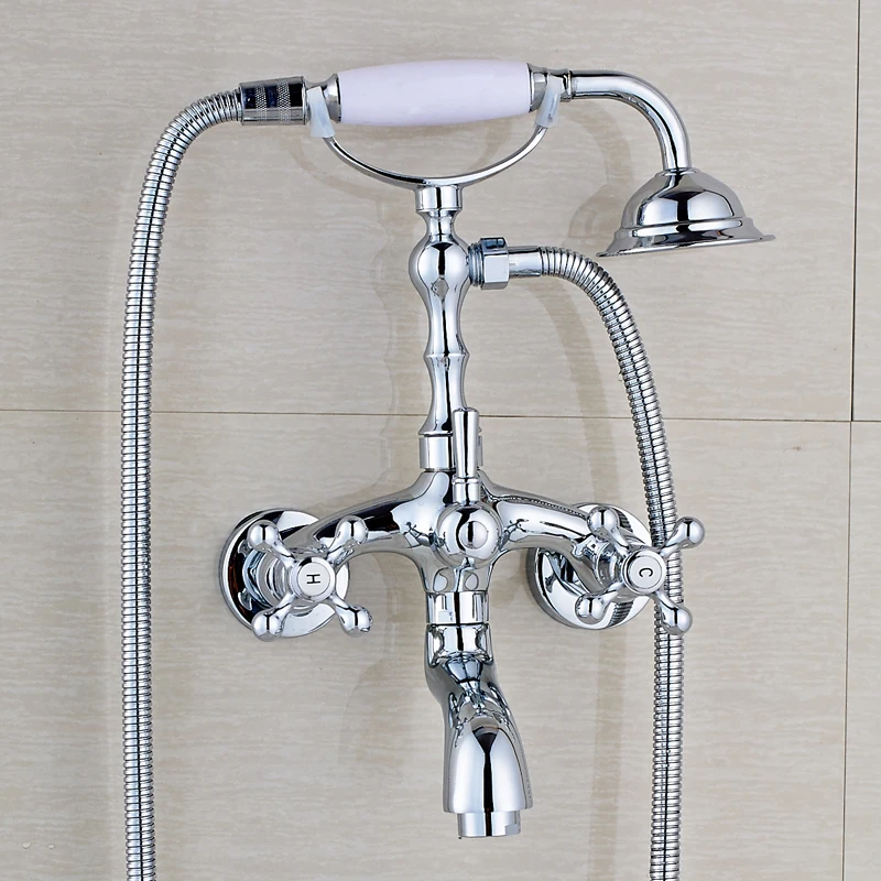 Nieuwe Ontwerp Wall Mounted Dual Hnadles Gaten Chroom Bad Douche Kraan