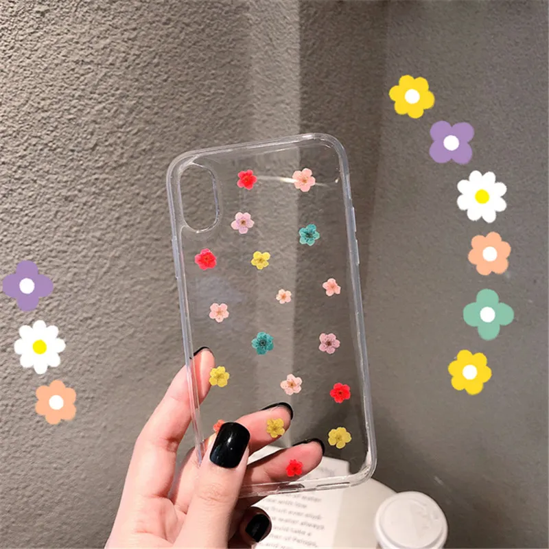 

Real Dried Flowers Case for Phone XS XR XS Max Cases Transparent Drop Glue Phone Case for IPhone X 6 6S 7 8 Plus Cover Housing