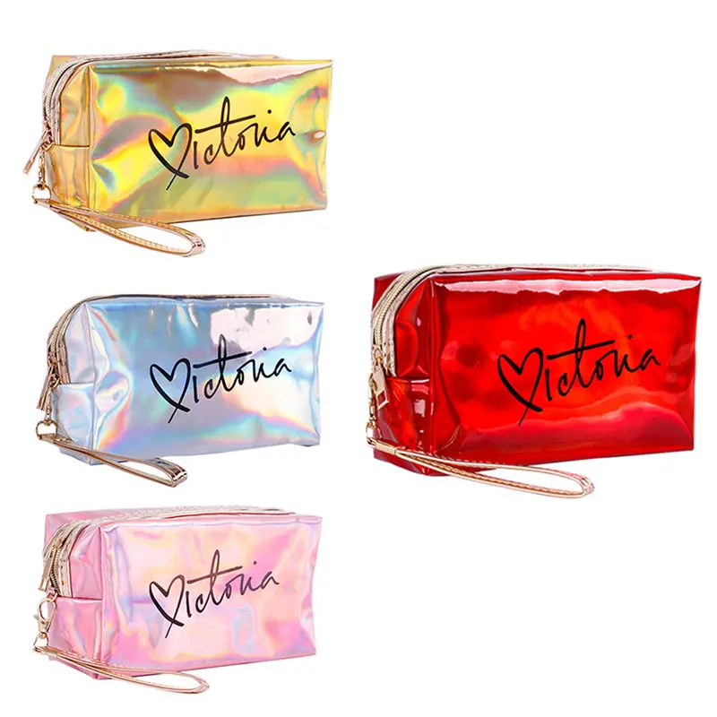 Women Travel Cosmetic Bags Portable Makeup Brush Handbag Pouch TPU Laser Beauty Toiletry Bath Wash Make Up Brush Holder Bag