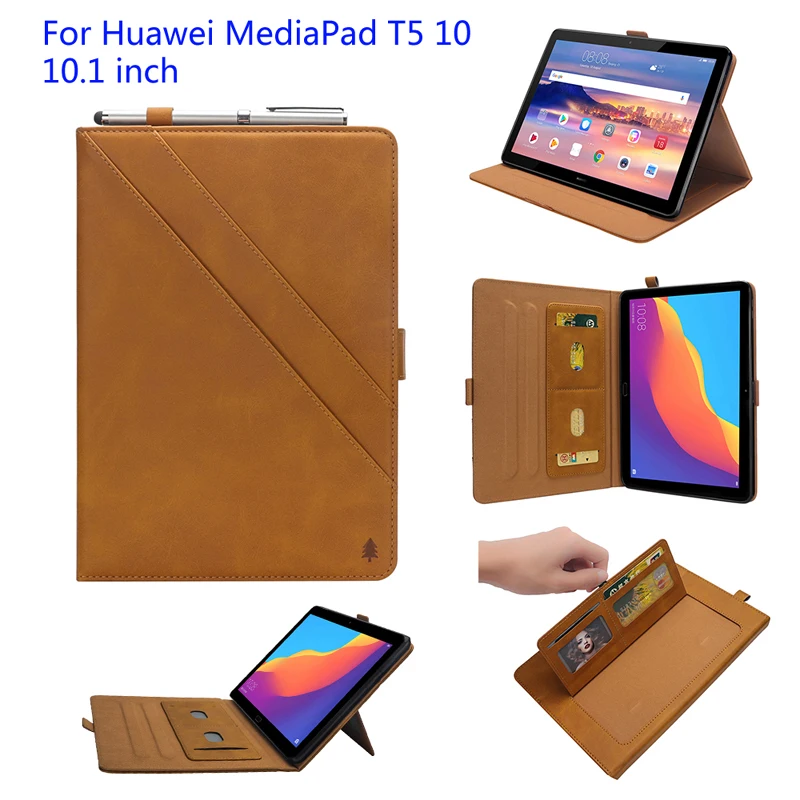 

For Huawei MediaPad T5 10 Case 10.1 inch Business AGS2-W09/W19/L09 Cover Tablet Leather Flip With Stand Card Slots Wallet Cases