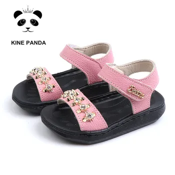 

KINE PANDA Toddler Baby Girl Sandals Kids Shoes 1 2 2.5 Years Old Summer Genuine Leather Handmade Rhinestone Decoration 21-25