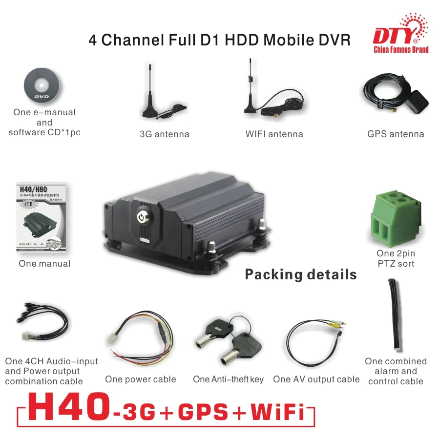 

4 Channel wireless transmission 3G GPS WIFI Realtime SD Card HDD Car Mobile DVR ,H40-3GW