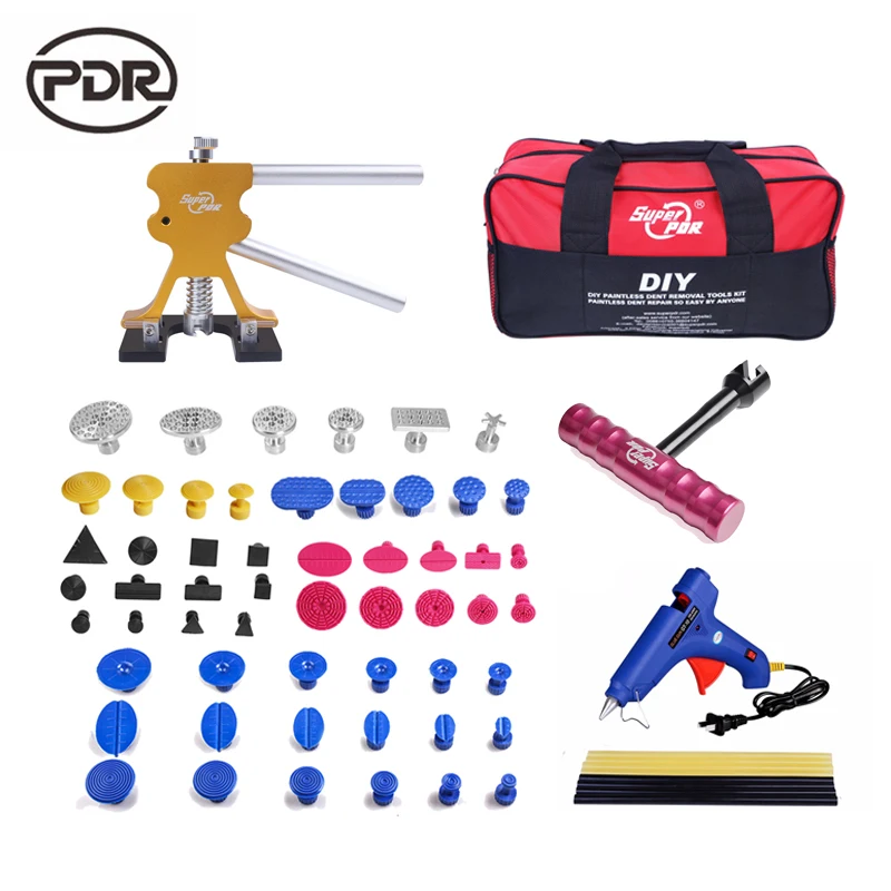 

Super PDR Tools Car Body Repair Kit Tool To Remove Dents Auto Tools Dent Lifter T-Bar Puller Kit 220 V Glue Gun Tool Bag