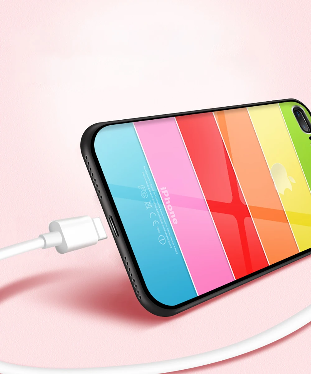 NYFundas For iphone 8Plus 7 6 6S Plus X Clear Tempered Glass Rainbow Shockproof Bumper All-inclusive Protection Conque Accessory (13)