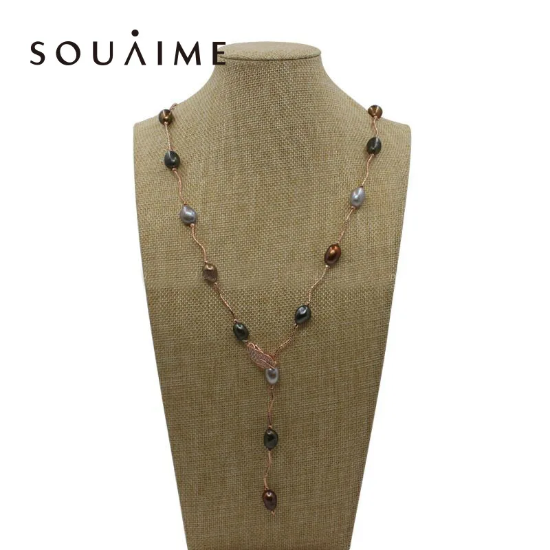 

SOUAIME 100% Natural Freshwater Pearls Sweater Chain Mixed Color Special - Shaped Pearl Necklaces For Women Hypoallergenic