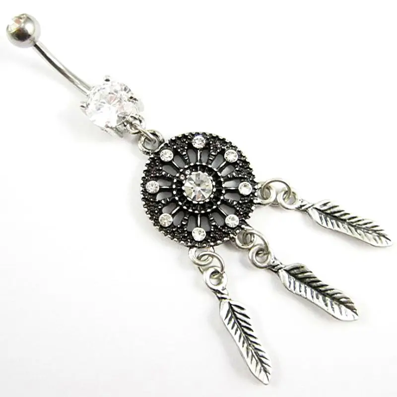 Crystal Rhinestone Dream Catcher Body Piercing Belly Button Navel Ring