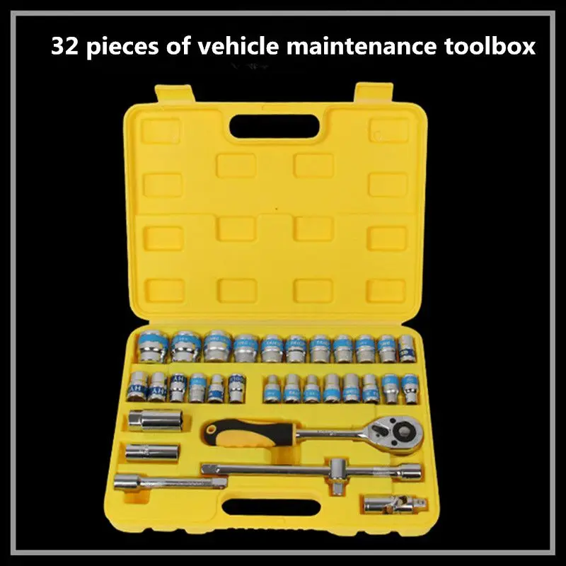 

32 piece combination sleeve tool combination auto repair tools hand tools ratchet wrench tool kit.