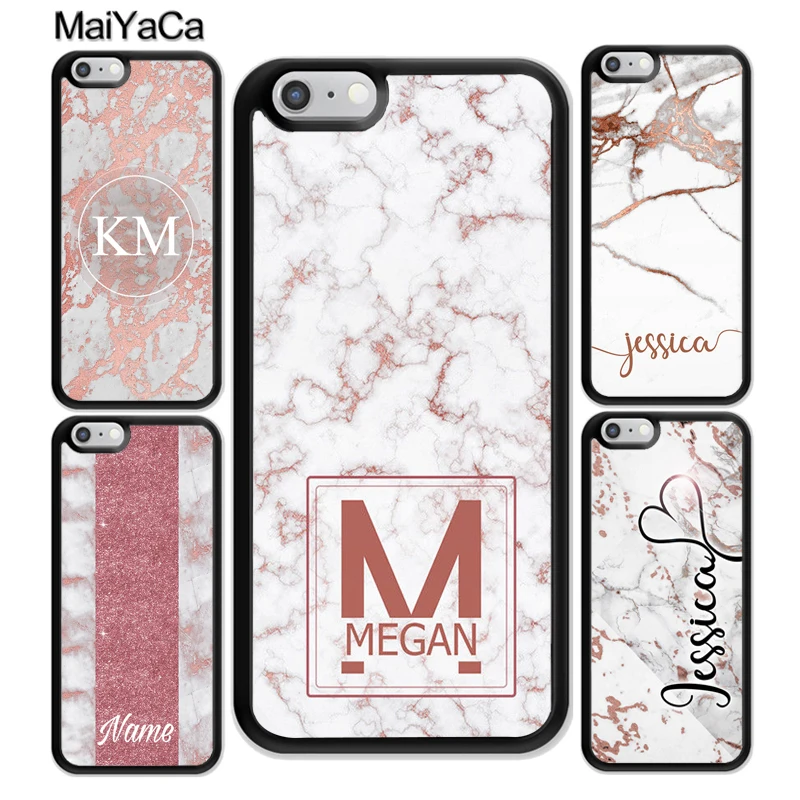 

MaiYaCa PERSONALISED ROSE GOLD MARBLE INITIALS NAME CUSTOM Mobile Phone Cases For iPhone 6 6S 7 Plus 8 X XR XS MAX 5S SE Cover