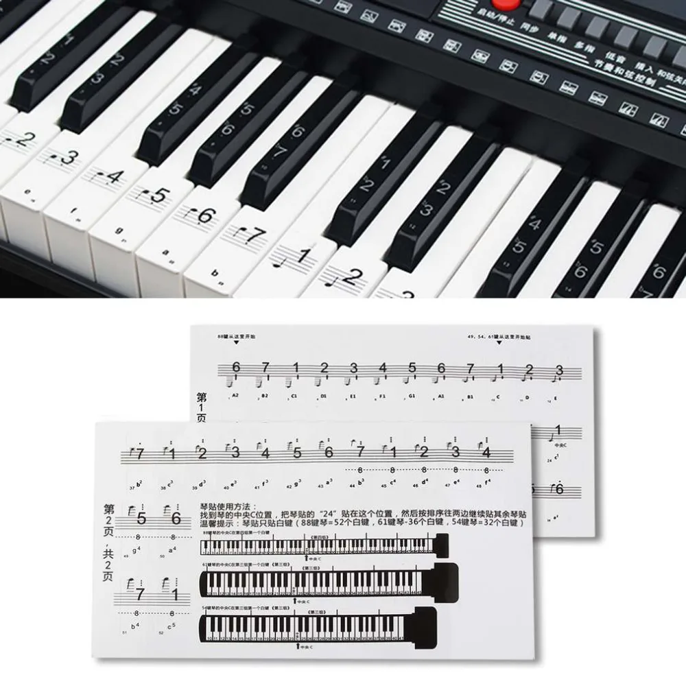 88 Key Piano Numbered Musical Notation Note Stickers for White Keys