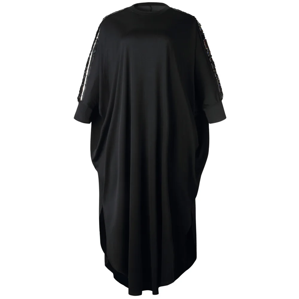 Африканские платья для женщин Осенняя Женская одежда с блестками мусульманское длинное платье Высокое качество длина модное черное платье леди - Цвет: Черный