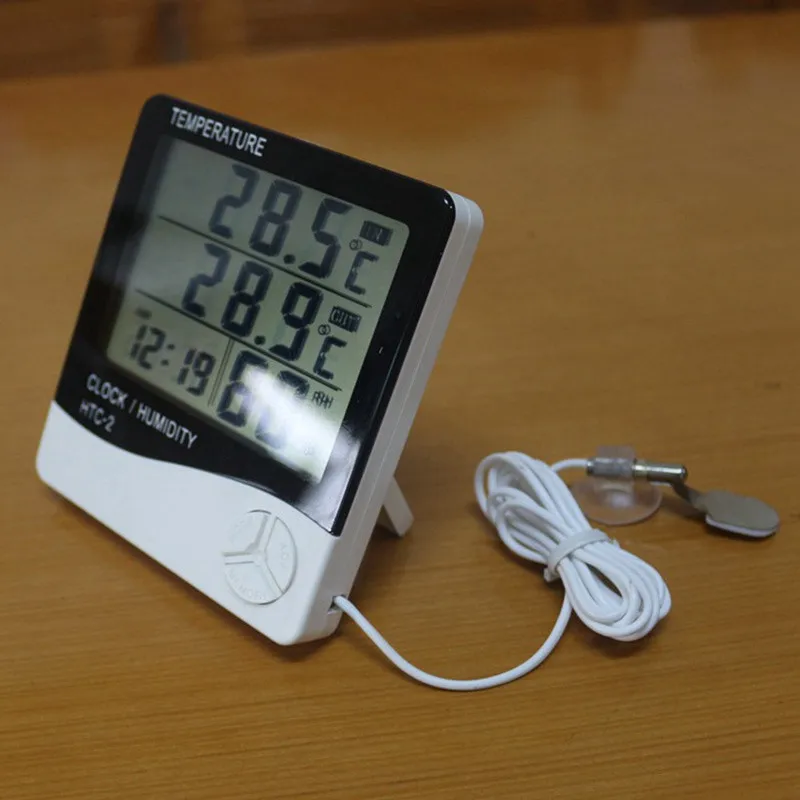 Digital Thermometer Hygrometer Electronic LCD Temperature Humidity Meter Indoor Outdoor Clock HTC-2 Sadoun.com