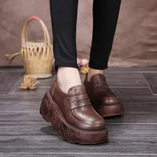Automne épais fond mou pente avec imperméables femmes en cuir chaussures casual confort chaussures simples talons hauts chaussures