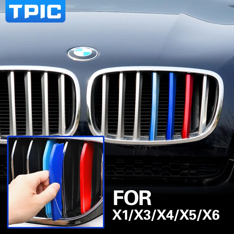 TPIC ABS 3D M укладки Передняя решетки крышка отделкой полоски наклейки для автомобиля BMW F15 F16 F25 F26 E70 E71 E72 E84 F48 X1 X3 X4 X5 X6