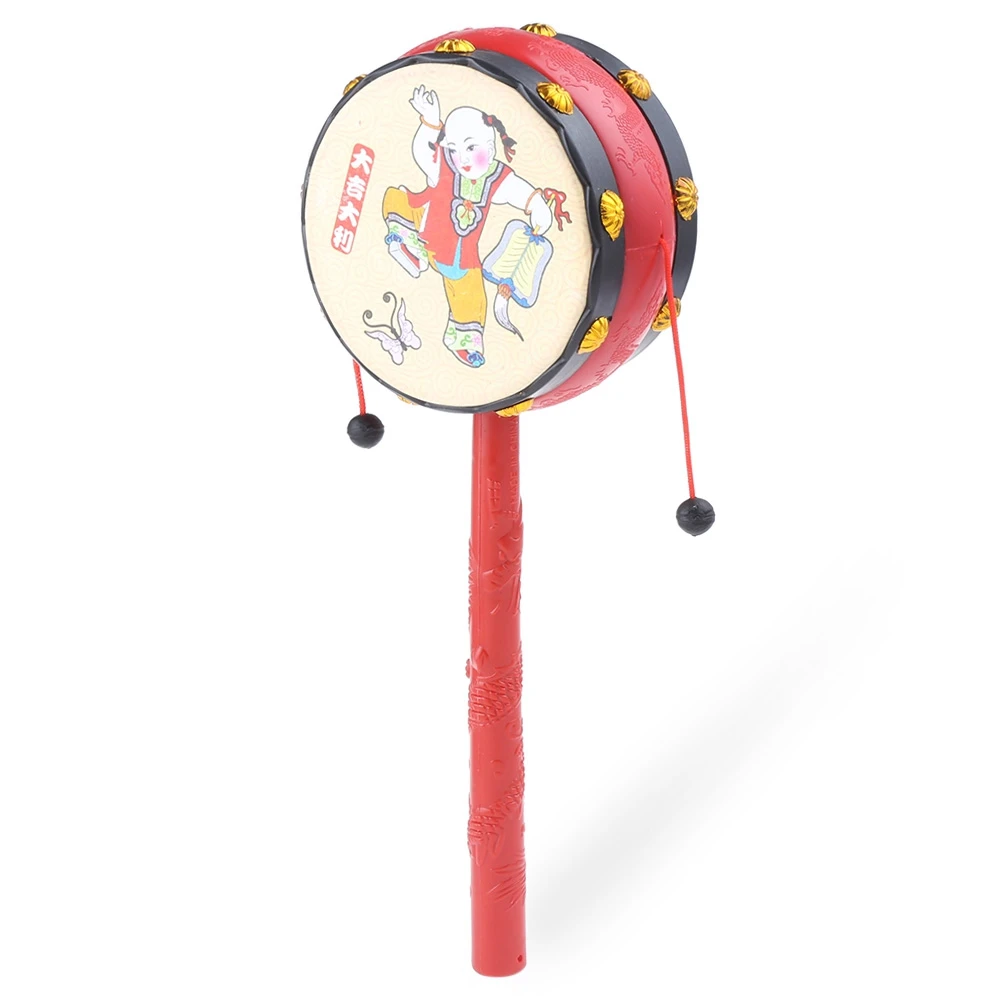 PULABO Wood Cartoon Chinese Traditional Spinning Rattle Drum Hand Bell Baby Musical Toy Comfortable and Environmentally Durable 