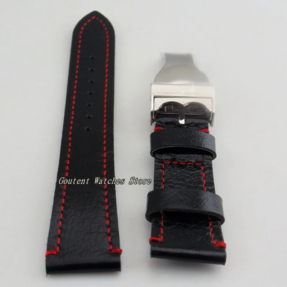 

22mm Parnis Black Strap Steel Deployment Buckle Kit Men's Watch