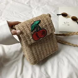 Женская Соломенная пляжная сумка через плечо для телефона 2019 летние плетеные дизайнерские сумки дамские сумки из ротанга сумка-мессенджер