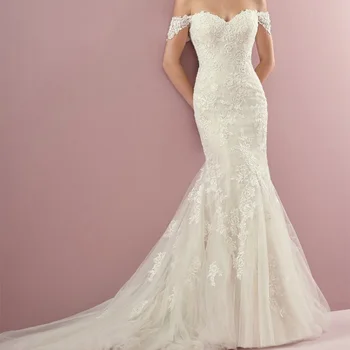 

Sweetheart Elegant Lace Mermaid Wedding Dresses 2019 Layers Tulle Straps Off the Shoulder Bridal Gowns AX116
