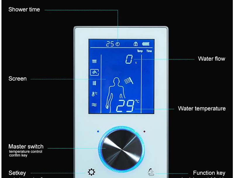hm Набор для душа LED Термостатическая система для душа SPA Spray Rain Mode Интеллектуальный цифровой сенсорный монитор для душа
