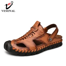 Летняя коллекция от бренда vesonal из натуральной кожи для прогулок, мужская обувь, сандали ручной работы в классическом стиле для мужчин мягкая прогулочная обувь пляжные сандалии; сандалии без задника с открытыми пальцами