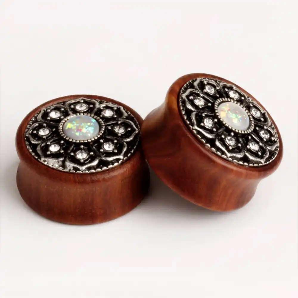 Wood Wood Ear Piercing Studs Plug Tunnel Opal Metal Gauges Stretcher Body 2 PCS
