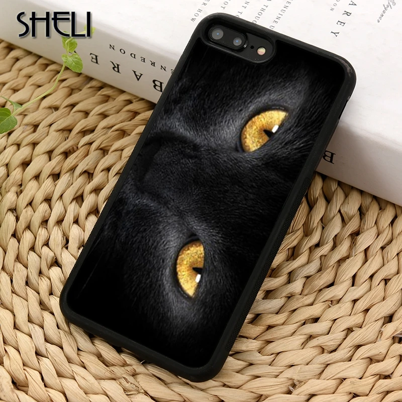 SHELI Cute black cat eye face Phone Case Cover For iPhone 5 6 6s 7 8 plus 11 pro X XR XS max Samsung S6 S7 edge S8 S9 S10 |
