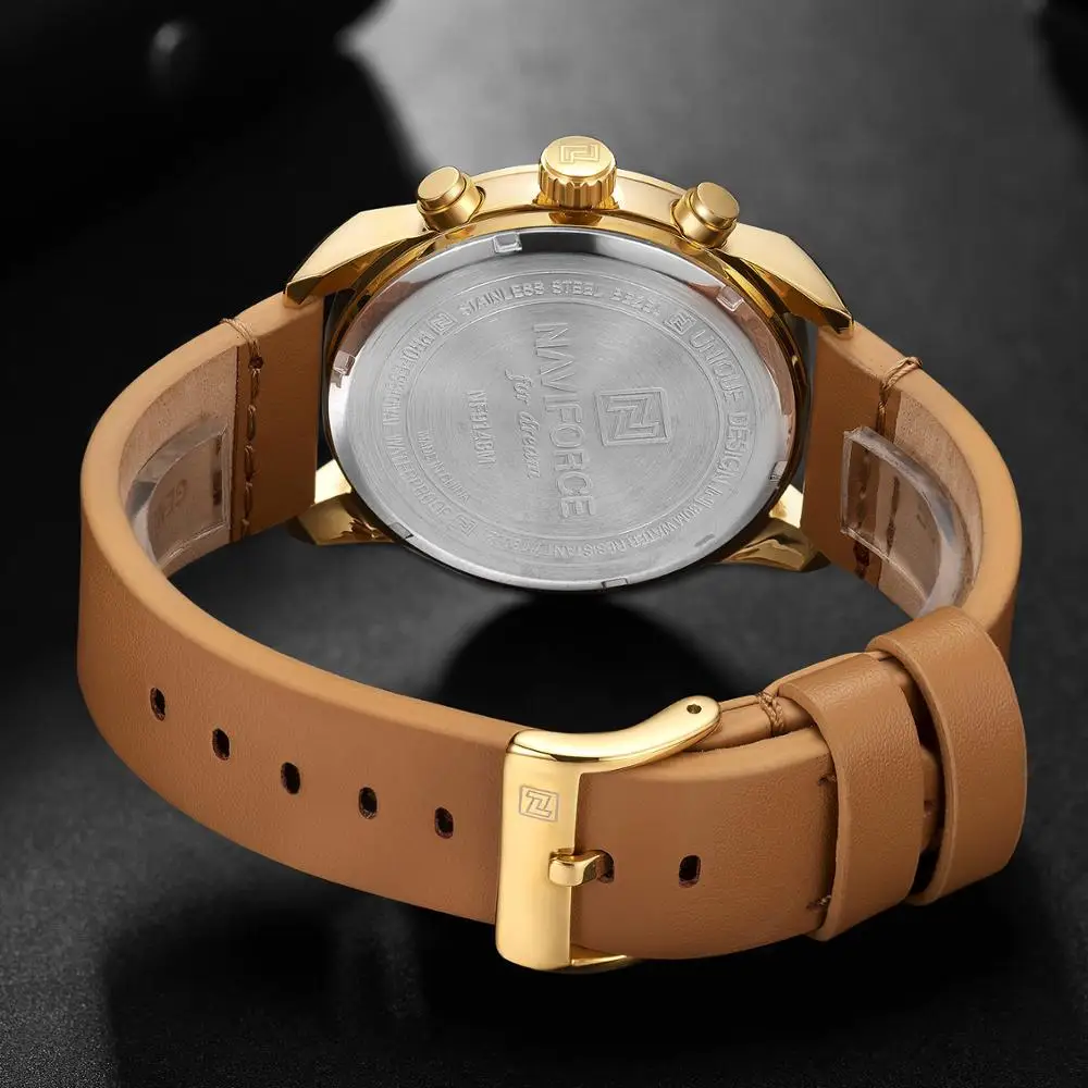  NAVIFORCE Brand Men Military Genuine Leather Sport Watches Men's Watches Waterproof Chronograph Qua