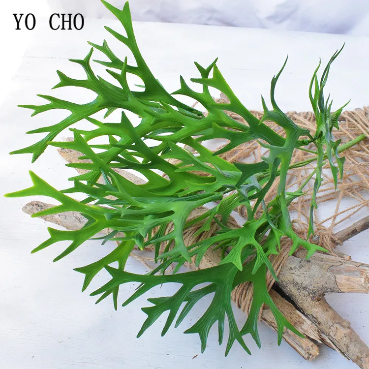 3one Artificial Antler Leaf Fake Flocking Deer Horn Plant Plastic Greenery 38cm for Green Wall Decoration Grass (3)