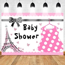 Neoback Baby Shower Photo Background for Photography Newborn Eiffel Tower Red Dress Bow Butterfly Pink Theme Backdrop
