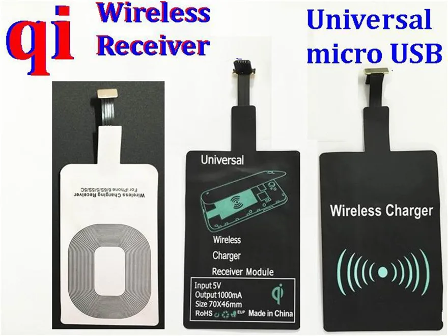 500pc 유형 C 8 핀 마이크로 usb 안드로이드 범용 Qi 무선 충전기 수신기 삼성 안드로이드 아이폰에 대한 코일 어댑터 충전