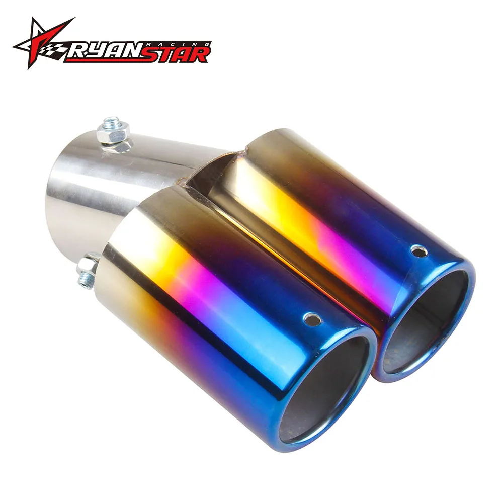 2.5" Round Exhaust Muffler Tip Stainless Steel 1 to 2 Dual