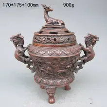 Изысканный китайский классический Медь кадильница со статуя оленя крышкой благовония горелки