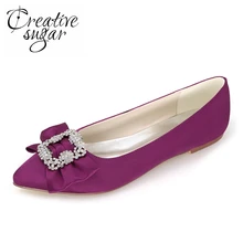 Creativesugar/Милая брошь со стразами и бантом; атласная модельная обувь на плоской подошве; обувь для невесты, свадьбы, выпускного; женская обувь на плоской подошве; обувь под вечернее платье