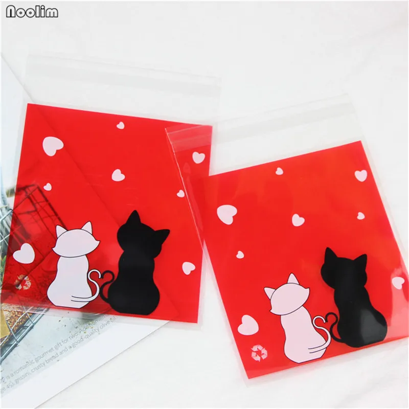 

100pcs/lot Candy Cookie Gift Bag Plastic Transparent Cute Cat Self Adhesive Pouch For Wedding Party Birthday Baby Shower Decor
