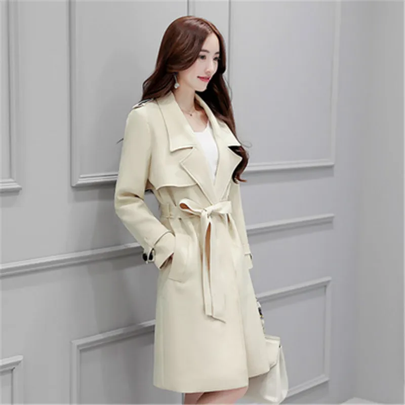 Повседневное женское пальто весна осень мода отложной воротник двубортное пальто размера плюс Свободный Длинный Тренч C170 - Цвет: beige