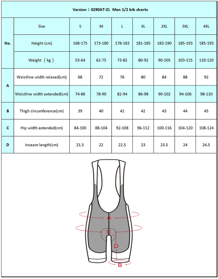 bib shorts size chart