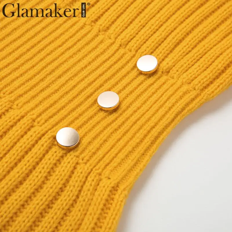 Glamaker, вязаное, желтое, сексуальное платье-свитер, женское, элегантное, мини, короткое, осеннее платье, вечерние, для клуба, с длинным рукавом, зимнее платье для девушек