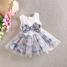 Princess Kid 2-6 Y Girls One Piece Dress Gauze Floral Back Bowknot Tutu Dress