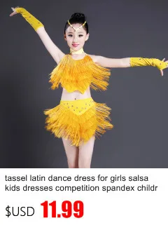 Sequin tassel diamond latin dance dress for girl salsa kids spandex fringe children ballroom dresses samba tango cha cha costume