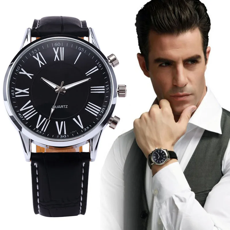 High Quality Mans' Watch New Luxury Mens Faux Leather Analog Quartz