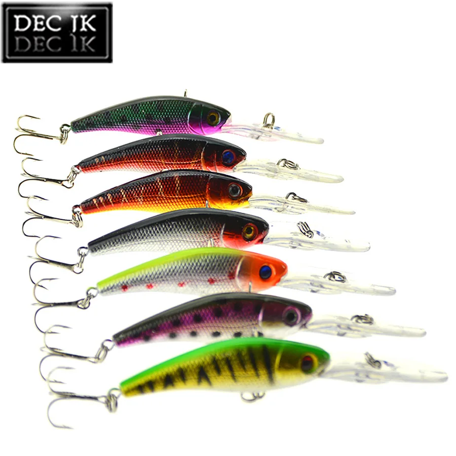 7PCS Floating Minnow Plastic Crankbait Sea Fishing Lure Crankbaits Wobblers Trolling Hook Tackle Saltwater Hard Artificial Bait (22)