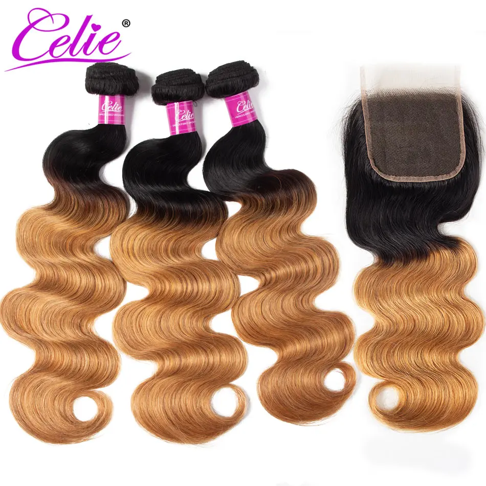 

Celie Human Hair Body Wave 1B 27 Bundles With Closure Colored Brazilian Hair Weave Bundles With Closure