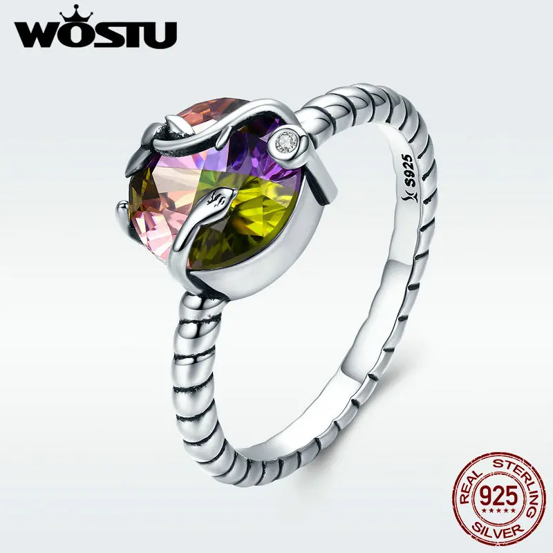 

WOSTU 100% 925 Sterling Silver Natural Magic Colorful Crystal Stone Femme Finger Ring for Women Sterling Silver Jewelry DXR282