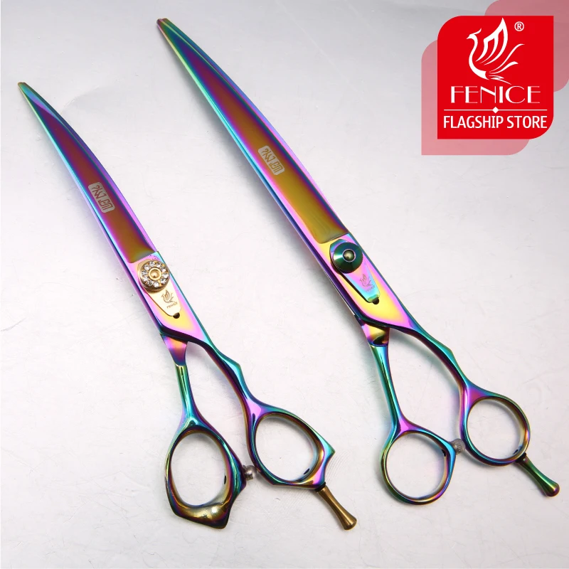 

Fenice Professional 7 inch 8.5 inch titanium coated pet grooming curved scissors dog Japan 440c stainless steel